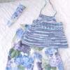 Size 2T knitted top in cotton yarn, wide leg carpi pants, and matching headband - $48