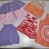 Knitted/crochet lot - 
purple and pink sweater approx. size 18M-2T, three tank tops approx. size 9m-2T (these have a wide size 